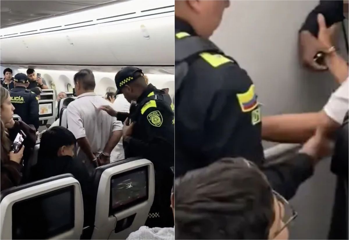 Momentul socant in care un barbat este ridicat de politisti in avion dupa ce a fost observat facand un gest inacceptabil Incidentul a fost inregistrat de un martor pe camere1778687718
