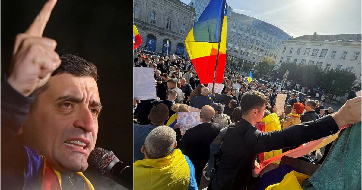 Simion acuză la Bruxelles că România e „țară bananieră”. Protest AUR în capitala UE